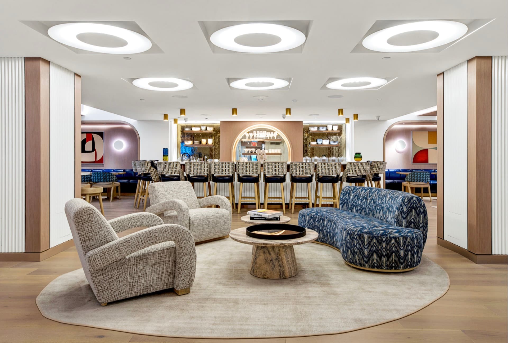 A luxurious, light-filled lounge furnished by Tailored Workplace